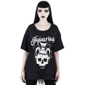 Killstar Dolls Kill Black Aquarius Zodiac Astrology Graphic Gothic Skull Tee